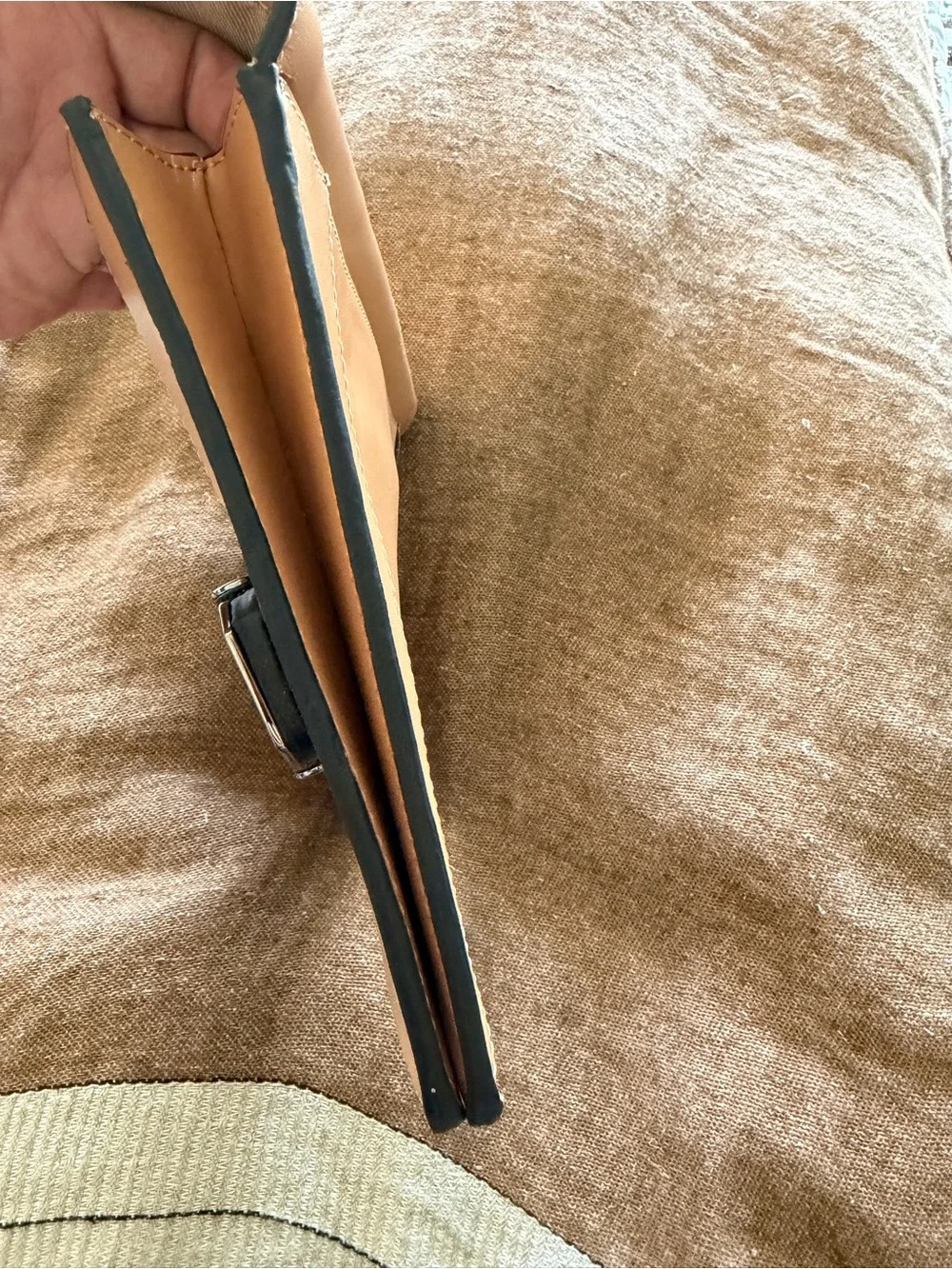 BCBGMaxAzria Nude Tan Envelope Clutch with Metal Accents